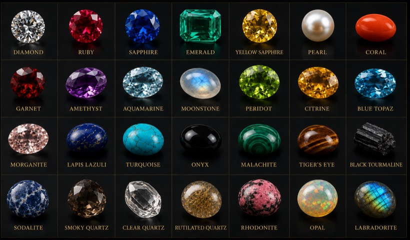 Selection of gemstones with their names